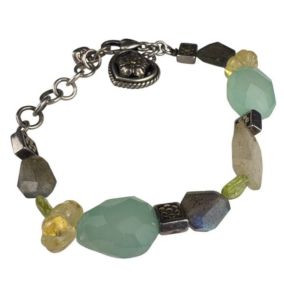 Pj Sterling Womens Multicolor Gemstone Charm Bracelet Adjustable 6 Inches - Picture 4 of 4